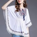 Simple Lace-up Tassel Bohemian Style T-shirt Embroidery Loose Short Sleeve T Shirt Blouses High Waist Ethnic Style Tops Summer. 