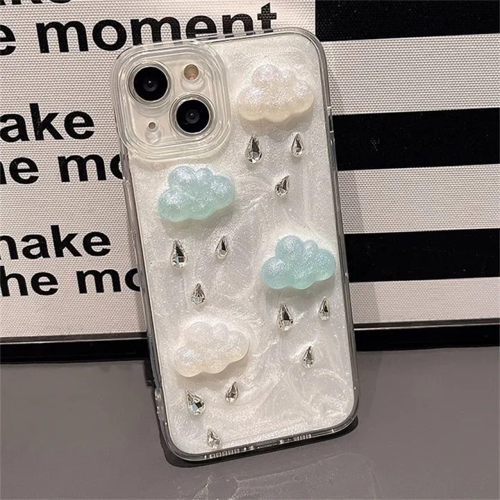 Korea%20INS%20Cute%20Cartoon%203D%20Diamond%20Raindrops%20Clouds%20Soft%20Phone%20Case%20For%20iPhone%2014%2013%2012%20Pro%20Max%2011%20Lovely%20Shockproof%20Back%20Cover%20-%20Image%204