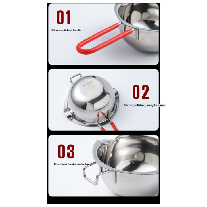 Kqueebee%20400ml%20Chocolate%20Melt%20Pot,%20Stainless%20Steel%20Melt%20Bowl%20Suitable%20for%20Candy%20Making%20Double%20Nozzle%20with%20Front%20Hook%20Black%20-%20Image%203