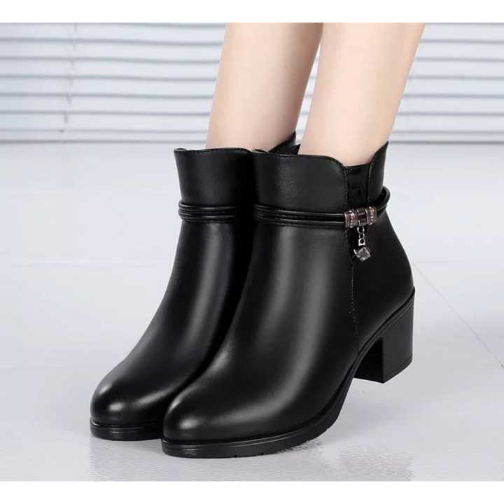 Elegant Women's Ankle Boots Leather Short Boot Winter High Heels