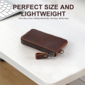 Genuine Leather Men Key Wallet,Zipper Housekeeper Pouch Holder,Keychain Crazy Horse Coin Purse. 