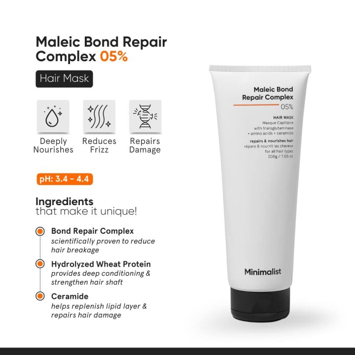 Minimalist%20Hair%20Mask%20For%20Frizzy%20Hair,%20Repairing%20Dry,%20Damaged%20&%20Dull%20Hair%20%7C%20Maleic%20Bond%20Repair%20Complex%2005%25%20with%20Transglutaminase,%20Amino%20Acids%20&%20Ceramides%20%7C%20For%20Damaged%20&%20Treated%20Hair%20%7C%20Controls%20Frizzy%20Hair%20%7C%20For%20Women%20&%20Men%20%7C%20200%20gm%20-%20Image%202