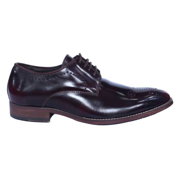 Brown  Leather Lace Up Wood Design Black Horse Formal Shoes For Men