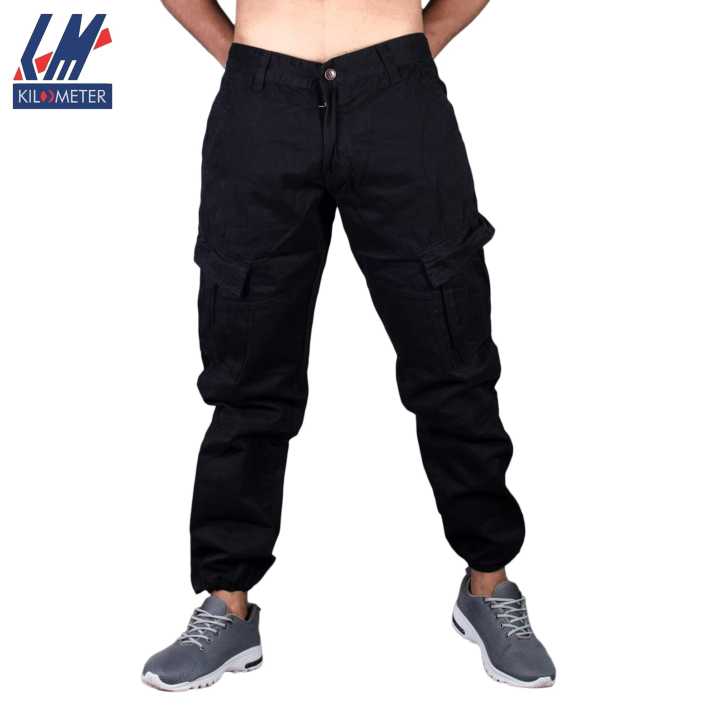 KILOMETER Casual Black Multi Pockets Cotton Cargo (Box) Pant For Men KM 024C