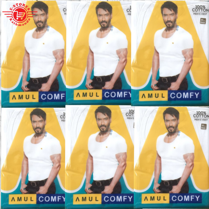 Pack Of 6pcs Amul Comfy Men's Vest 100% Cotton RNS