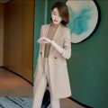Boss Lady Single Button Classic Brown Formal Coat And Pant Set For Women. 