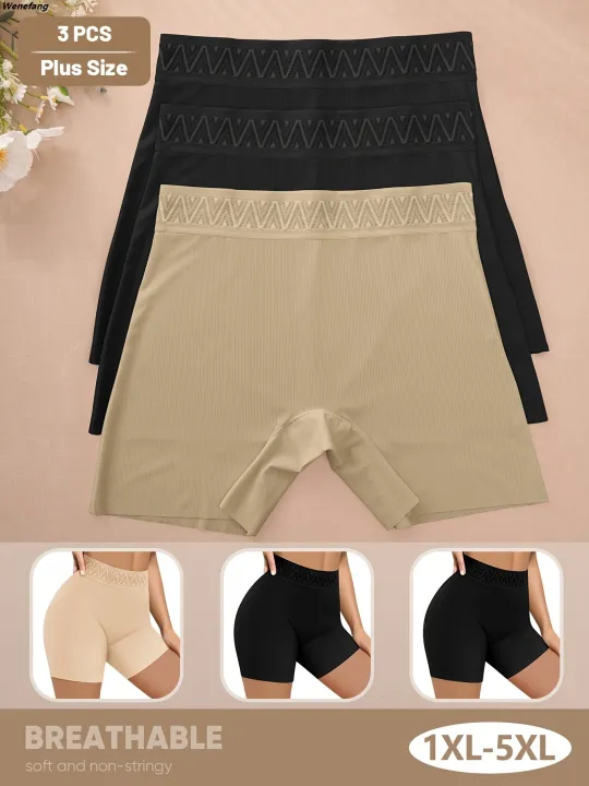 Wenefang%203pcs%20Women'S%20Plus%20Size%20High%20Waist%20Boxer%20Elegant%20Medium%20Stretch%20Luxury%20Tummy%20Control%20Boy%20Shorts%20Female%20Sports%20Tight%20Boxer%20-%20Image%202
