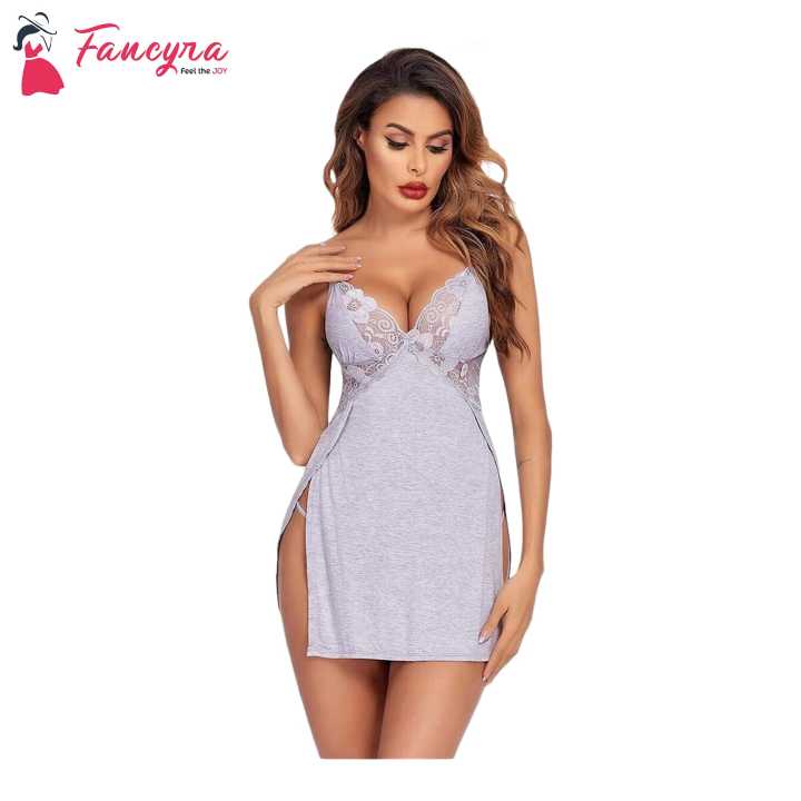 Fancyra%20Cotton%20Women%20Lingerie%20Lace%20Chemise%20Nightgown%20Lace%20Sling%20Dress%20-%20Image%202