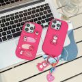 3D Doll Strawberry Bear Lotso Case Compatible for IPhone 11 15 13 14 12 11 Pro Max XR X 8 7 Plus XS Max Rose Red Lotso Plating Metal Lens Case. 