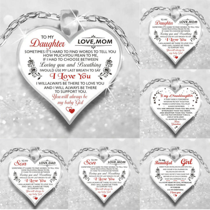 To My Daughter I Love U Mom/Dad Heart Pendant Necklace Jewellery Gift