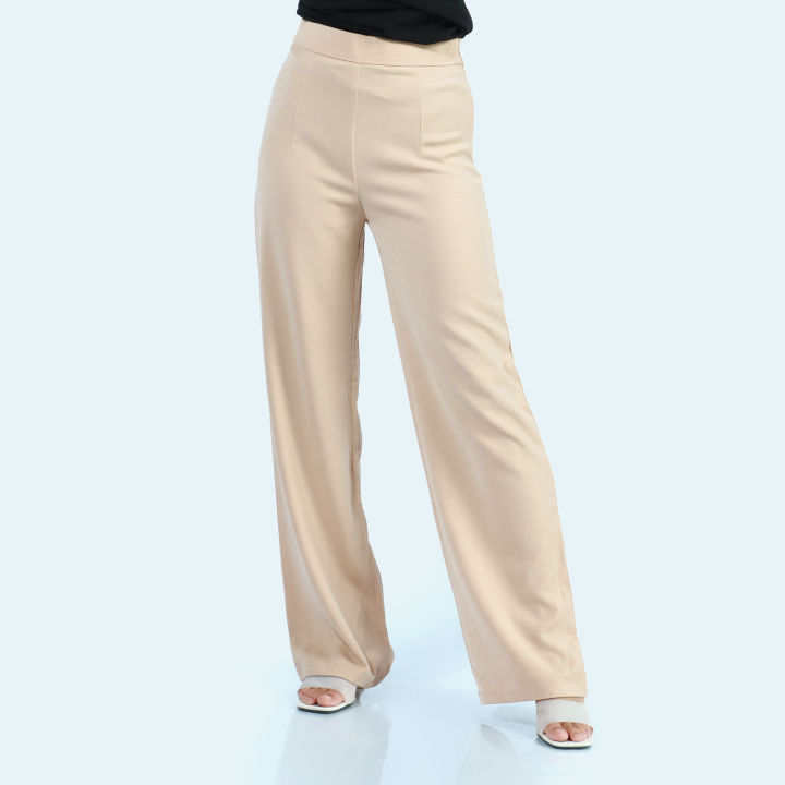 Boss Lady Cream Cotton Highwaist Plain Formal Pant For Women