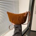Fashion Crossbody Bag Croissant Shoulder Bag Brown Solid Color Matte PU Dumplings Bag Small Pack Students. 