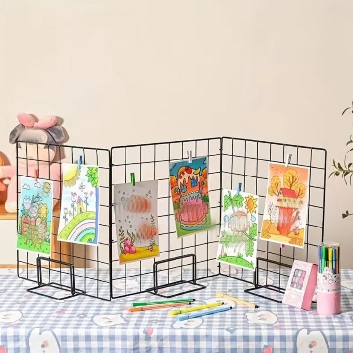 Modern Grid Display Rack with Base Grid Frame Desktop Stand Metal Jewelry Booth Rack Art Photo Display