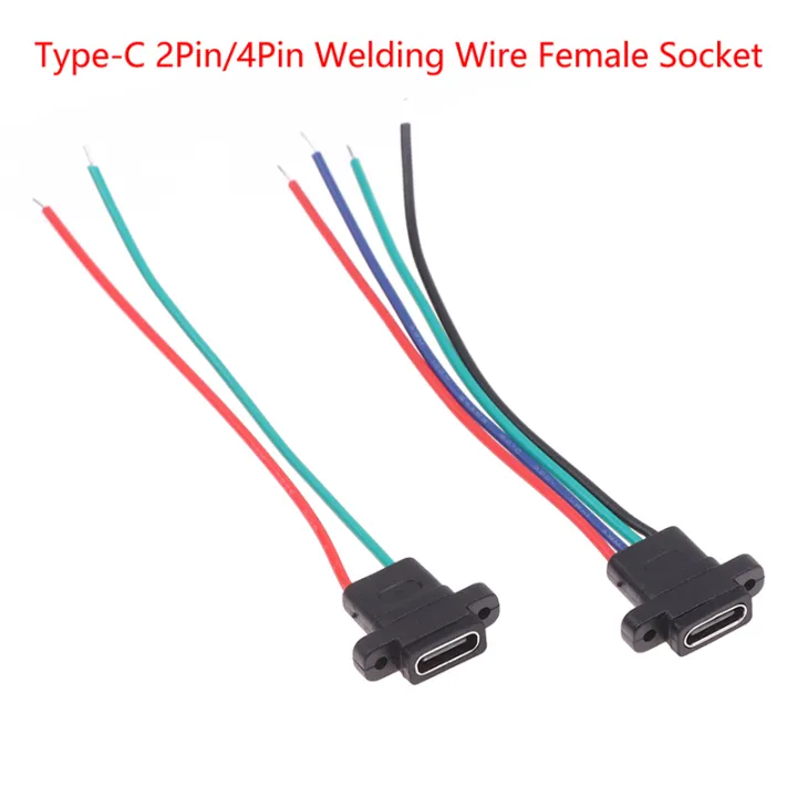 Type-C 2Pin 4Pin Welding Wire Female Waterproof Female Socket Rubber ...