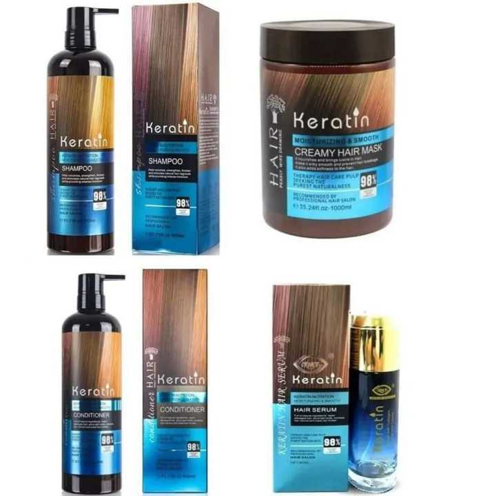 Original Keratin Set of Shampoo, Conditioner, Treatment and Serum Combo Pack (900ml+900ml+1000ml+80ml