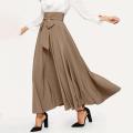 NEW Ankle solid color line tie elegant skirt women's long skirt with high waist A cut pleated length, suitable for spring women. 