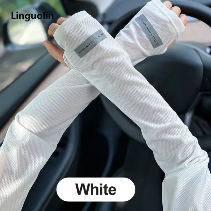 Linguolin%20Outdoor%20Driving%20Sunscreen%20Ultraviolet%20Light%20Thin%20Ice%20Silk%20Loose%20Large%20Size%20Sleeve%20Cover%20Arm%20Gloves%20Men%20Women%20Glove%20Sarung%20Hand%20Sun%20-%20Image%209