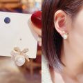 【VisioN Super Shop】Enacolor Bow Tie Ball Pearl Classic Earrings for Women Fashion Minimal Design Drop Earring For. 