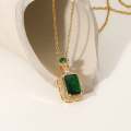 Spunky Add-ons Square Solid Green Color Pendant  Stainless Steel Necklace For Women. 