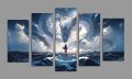 Fantasy White Dragon Ocean Wall Art Printed Canvas– 5 Pcs Set. 