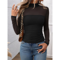 Women'S - Mock Turtle Neck Long Sleeve Tops Sheer Mesh Ruched Trendy Going Out Shirts Blouse. 