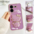Hontinga for Tecno Pova 5 Pro 5G Back Cover With Kitty Mirror Folding Bracket Soft Silicone Phone Case. 
