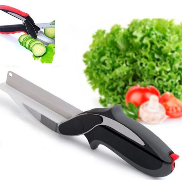 2 in 1 Clever Cutter Kitchen Vegetable Cutting Smart Knife Scissor With ...