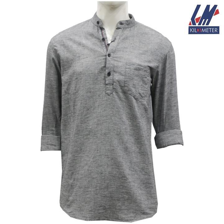 KILOMETER Grey Buttoned Kurta Shirt For Men