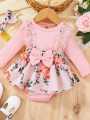 Newborn Baby Girls Summer Clothes Sets Ruffle Sleeve Top T-Shirt Floral Suspender Shorts Headband. 