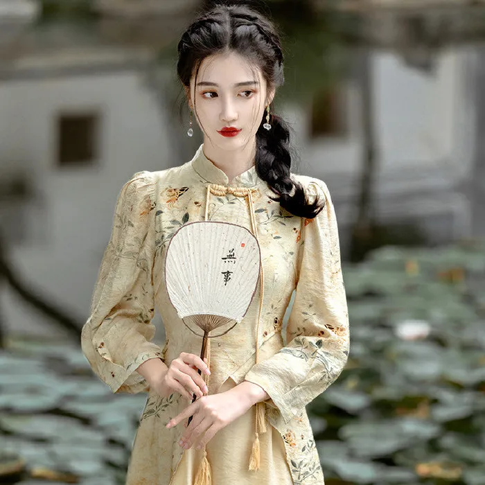 New%20Chinese%20style%20buckle%20cheongsam%20dress%20Women's%20Spring%20and%20Autumn%20New%20Chinese%20style%20retro%20modified%20dress%20waist-tight%20long%20dress%20-%20Image%204