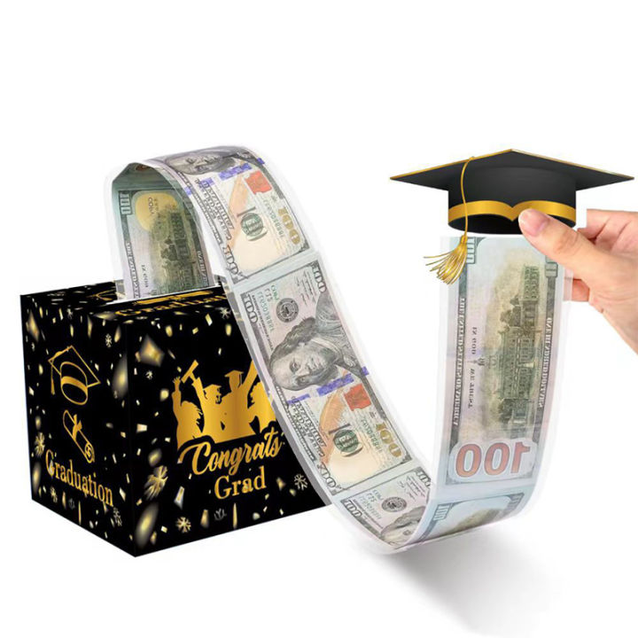 2024 Graduation Money Pull Box - Blue & Gold Cash Gift Surprise Box With 120 Bags For High School College