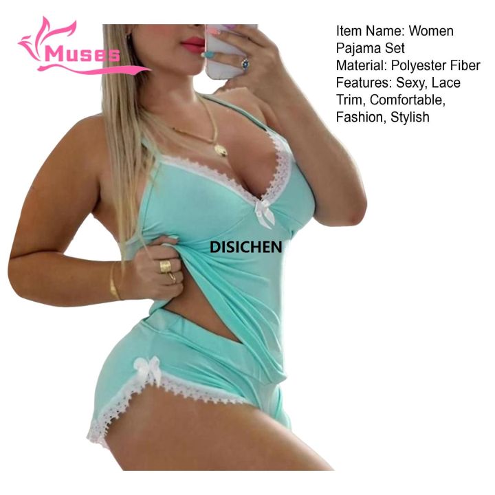 DISICHEN%20Muses%20Mall%20Women%20Loungewear%20Set%20Lace%20Trim%20Cami%20Shorts%20Pajama%20Set%20for%20Women%20V%20Neck%20S%20veless%20Top%20S%20pwear%20Set%20for%20Home%202%20Piece%20Lace%20Nightwear%20Set%20Two-piece%20Pajamas%20for%20Women%20Luxury%20-%20Image%203