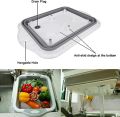 Multifunction Over-The-Sink Cutting Board With Removable Collapsible Colander. 