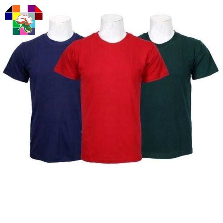 Pack Of 3 Plain 100% T-Shirt For Men-Blue/Red/Green