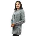 Grey  Woolen Full Sleeve Front Button Design Sweater For Women. 