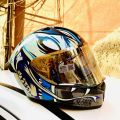 VEGA DOT APPROVED BOLT GAME CHANGER UV CHANGE COLOUR FULL FACE HELMET GLOSSY WHITE BLACK BLUE DECOR HELMET LIMITED EDITION CHANGES COLOUR MERCURY VISOR. 