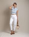 Kibu Clothing Ellie Ruffle Shirt in Blue Stripe for Women. 