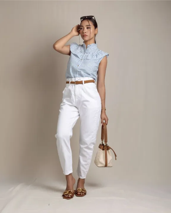 Kibu%20Clothing%20Ellie%20Ruffle%20Shirt%20in%20Blue%20Stripe%20for%20Women%20-%20Image%202