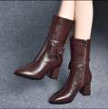 Fashion boots 2024 Spring/Autumn/Winter new pointed side zipper retro women's bow for comfortable and versatile mid length boots. 