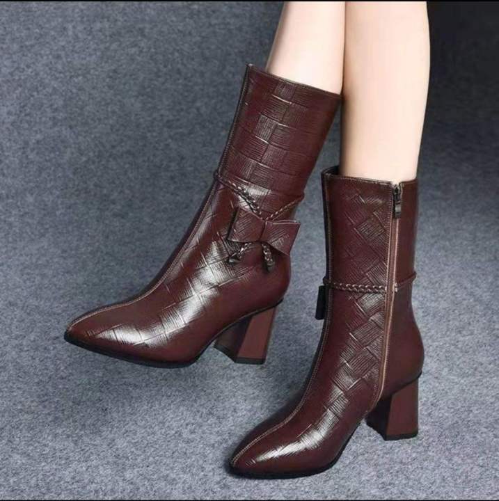 Fashion%20boots%202024%20Spring/Autumn/Winter%20new%20pointed%20side%20zipper%20retro%20women's%20bow%20for%20comfortable%20and%20versatile%20mid%20length%20boots%20-%20Image%202