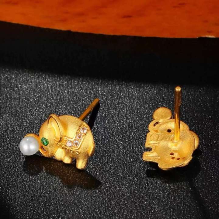 Vieam%20Gold%20Filled%20Live%20Streaming%20Same%20Style%20Little%20Elephant%20Full%20Circle%20Blessing%20Character%20Bowknot%20Rose%20Vine%20Stud%20Earrings%20-%20Image%202