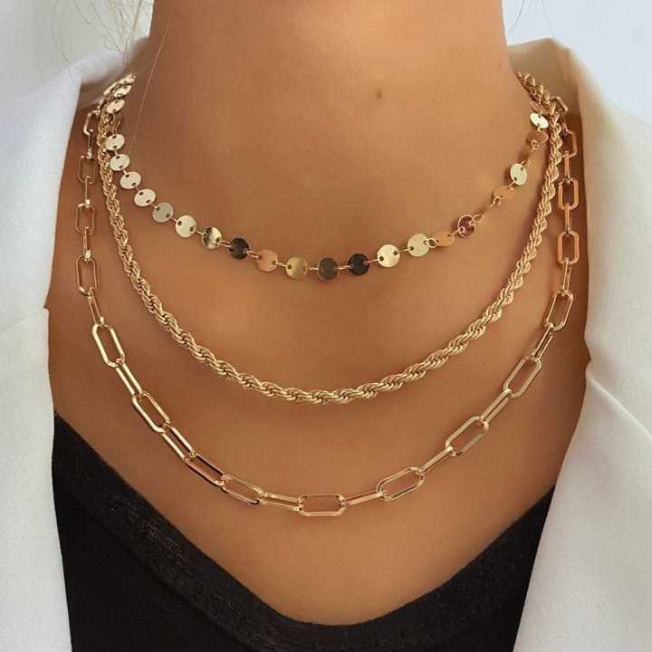 ANX Fashion Twisted Gold Layered Necklace With Set Necklace For