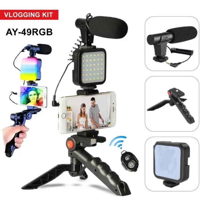Multicolor%20AY-49%20RGB%20Video%20Making%20Vlogger%20Kits%20-%20With%20Microphone,%20LED%20Fill%20Light,%20Tripod%20And%20Remote%20-%20Image%202