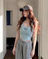 Korean Chic Letter Print Short Design Light Padded Tank Top Camisole. 