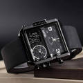 SKMEI 1391 Men's Multifunction Big Dial Square Digital Analog LED Chronograph Leather Strap Wristwatch - Black. 