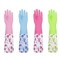 Reusable Rubber Gloves With Fur Inside Warm Reusable Long Rubber Latex Cleaning Gloves With Lining Kitchen Household Winter Warm Waterproof Non-Slip Dishwashing Gloves. 