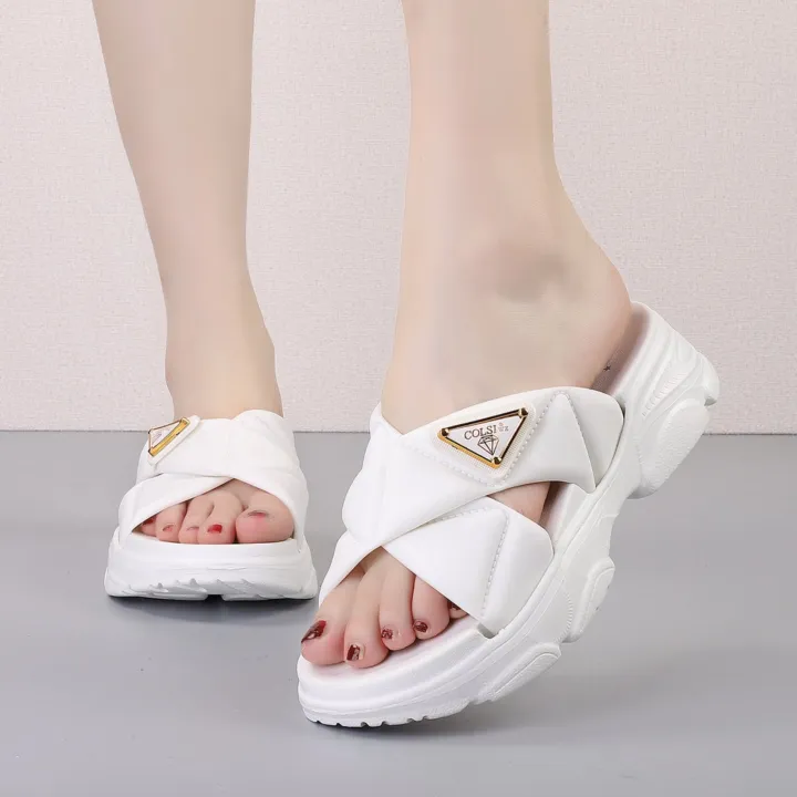 Newcomer%20Korean%20Summer%20Cross%20Design%20Thick%20Sole%20Slipper%20Sandal%20For%20Women%20-%20Multicolor%20%7CFashion%20Summer%20Slipper%20For%20Women%20-%20Image%202