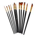 12Pcs/Set New Nylon Hair Painting Brush Set Acrylic Materials Watercolor Gouache Oil Painting Brush Short Wood Rod Multi-functional Drawing Supplies. 