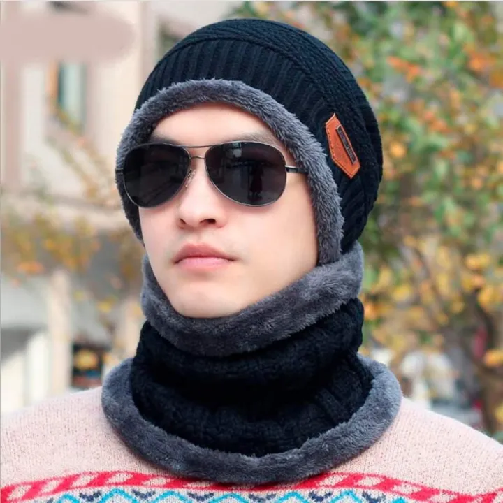 Winter%20Beanie%20Hat%20Scarf%20Set%20Warm%20Knit%20Hat%20Thick%20Fleece%20Lined%20Skull%20Cap%20for%20Men/Women%20%7C%20Solid%20Winter%20Cap%20With%20Neck%20Gaiter%20-%20Image%205