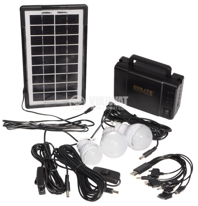 GDLITE GD8017A | Mini Portable Solar Power Station | Small Inverter | Small Solar Lighting System With 3 Light Bulbs | Solar + AC | Emergency Light | Mobile Charger | Flashlight